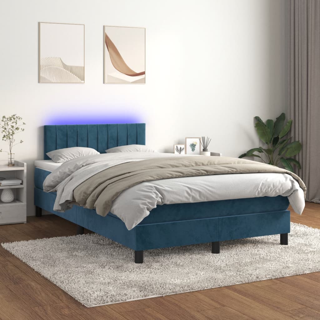 Letto a Molle Materasso e LED Blu Scuro 120x190 cm in Velluto 3270169