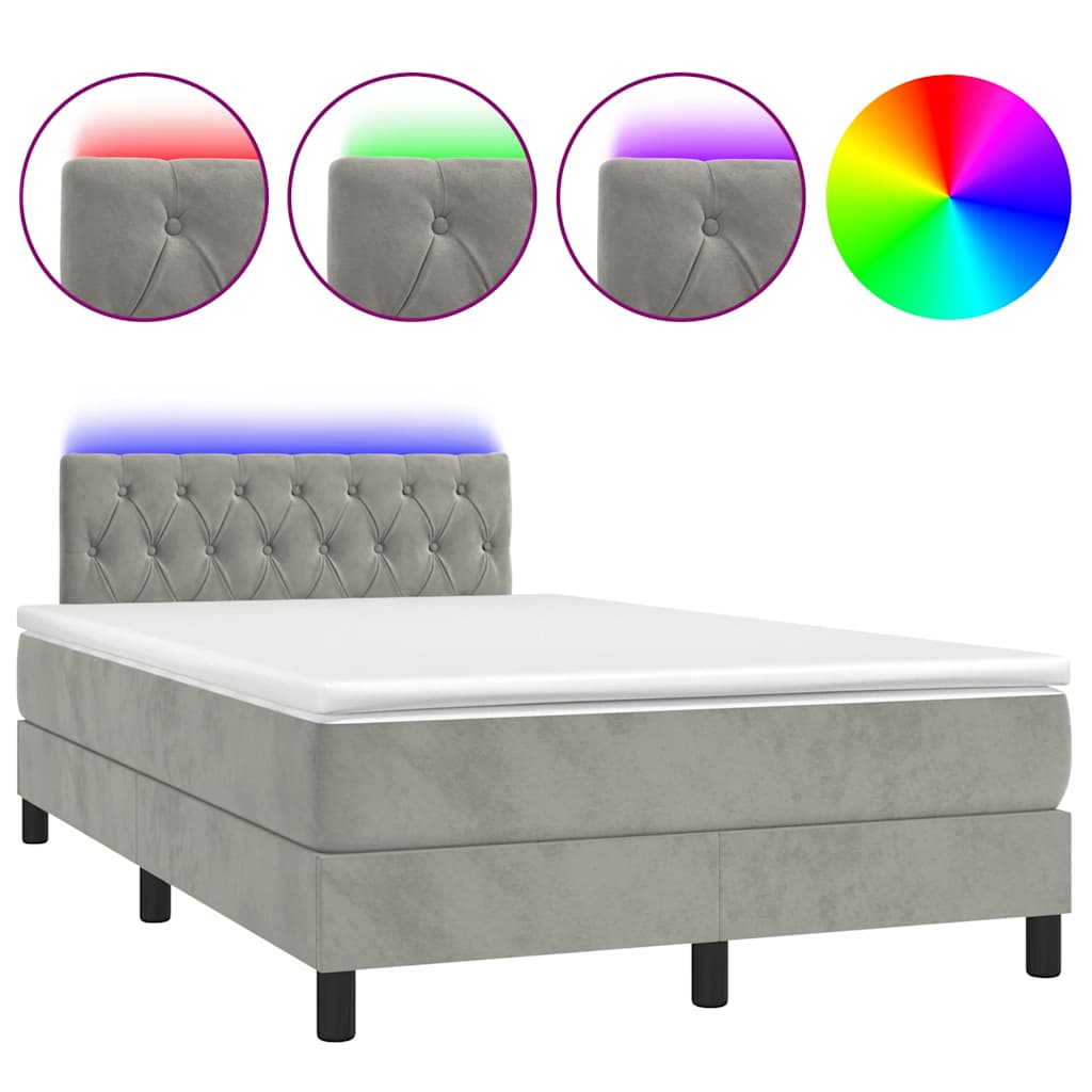 Letto a Molle Materasso e LED Grigio Chiaro 120x190 cm Velluto 3270171