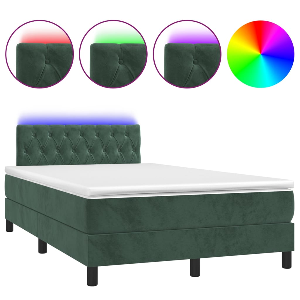 Letto a Molle con Materasso e LED Verde Scuro 120x190cm Vellutocod mxl 115367