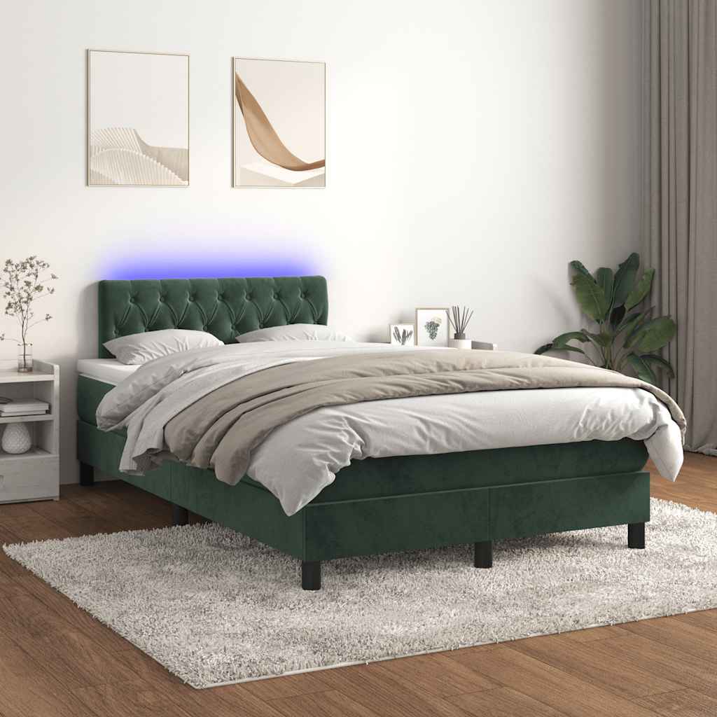 Letto a Molle con Materasso e LED Verde Scuro 120x190cm Velluto 3270174