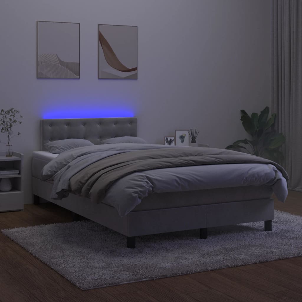 Letto a Molle Materasso e LED Grigio Chiaro 120x190 cm Velluto 3270177