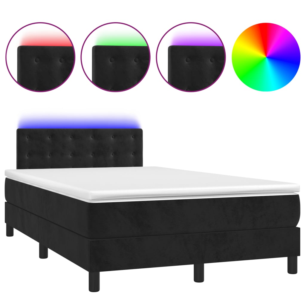 Letto a Molle con Materasso e LED Nero 120x190 cm in Velluto 3270179