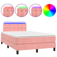 Letto a Molle con Materasso e LED Rosa 120x190 cm in Velluto 3270182