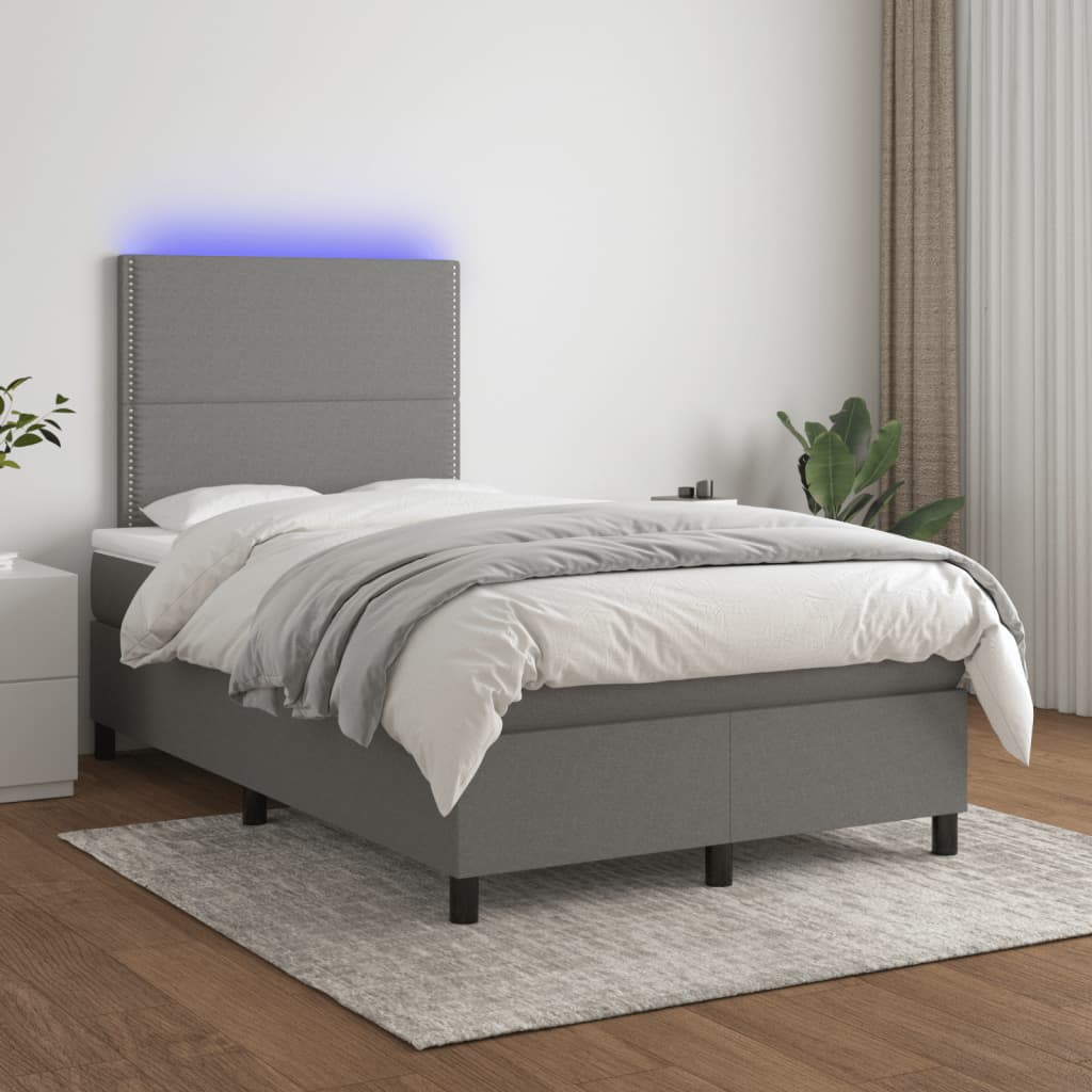 Letto a Molle Materasso e LED Grigio Scuro 120x190cm in Tessuto 3270191