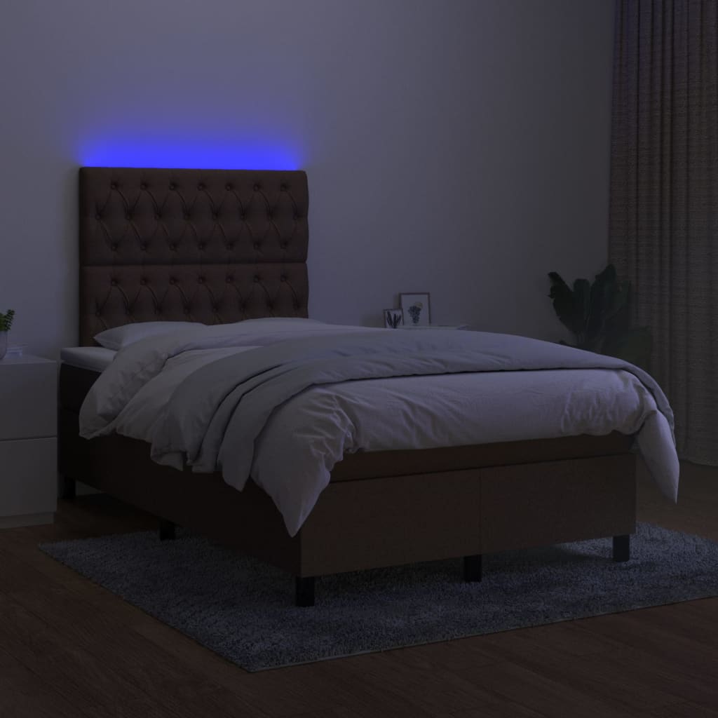 Letto a Molle Materasso e LED MarroneScuro 120x190cm in Tessuto 3270221