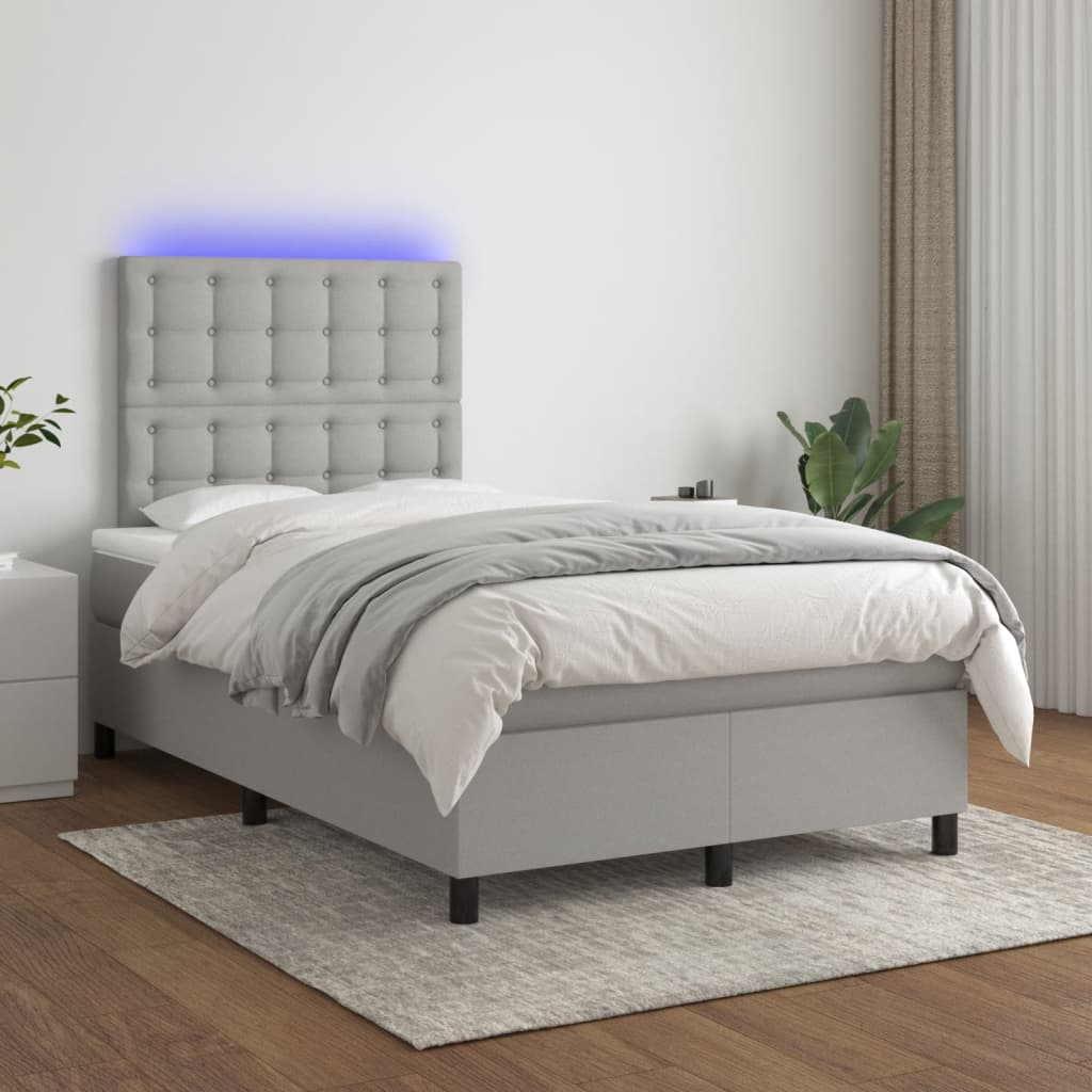 Letto a Molle Materasso e LED Grigio Chiaro 120x190 cm Tessuto 3270225