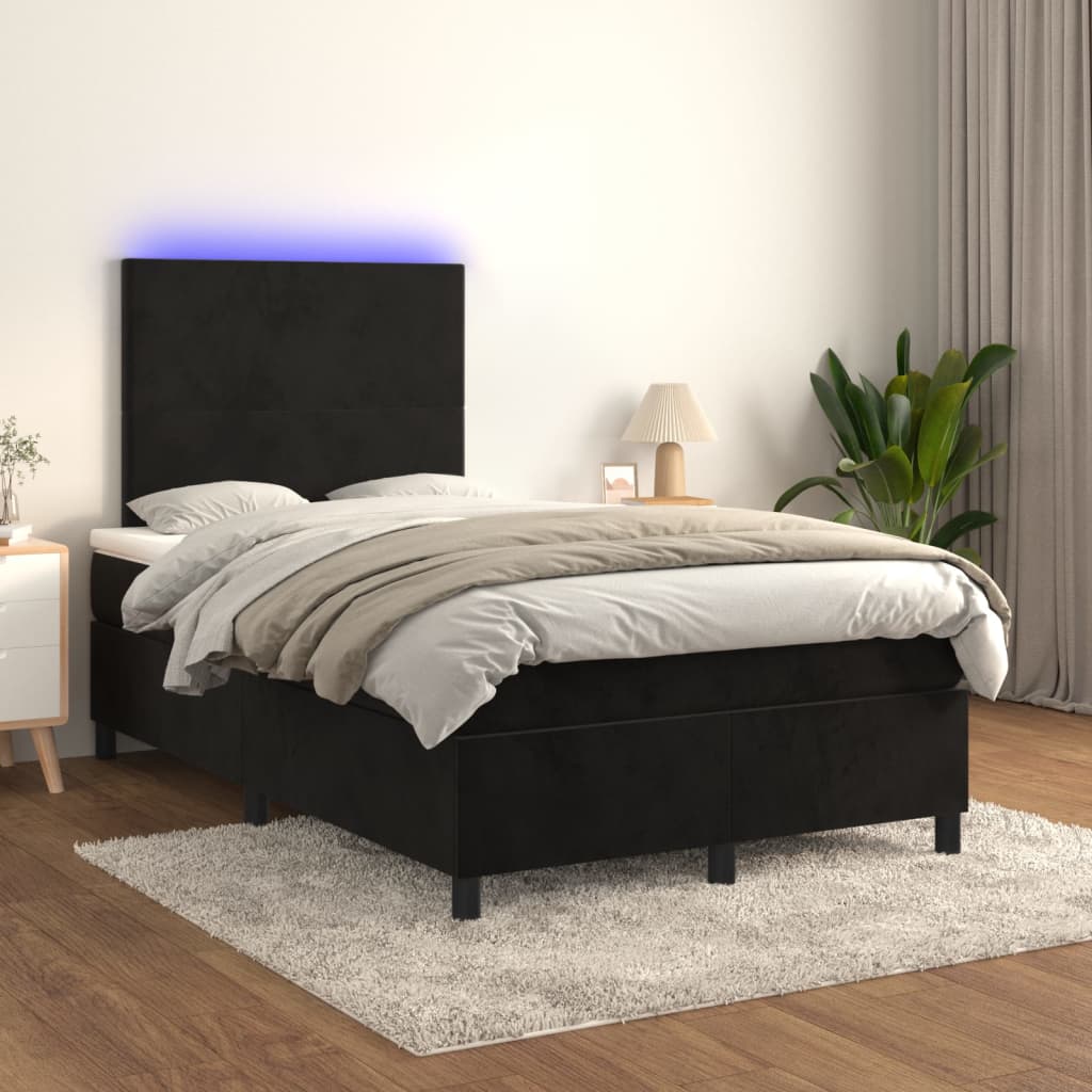 Letto a Molle con Materasso e LED Nero 120x190 cm in Velluto 3270301