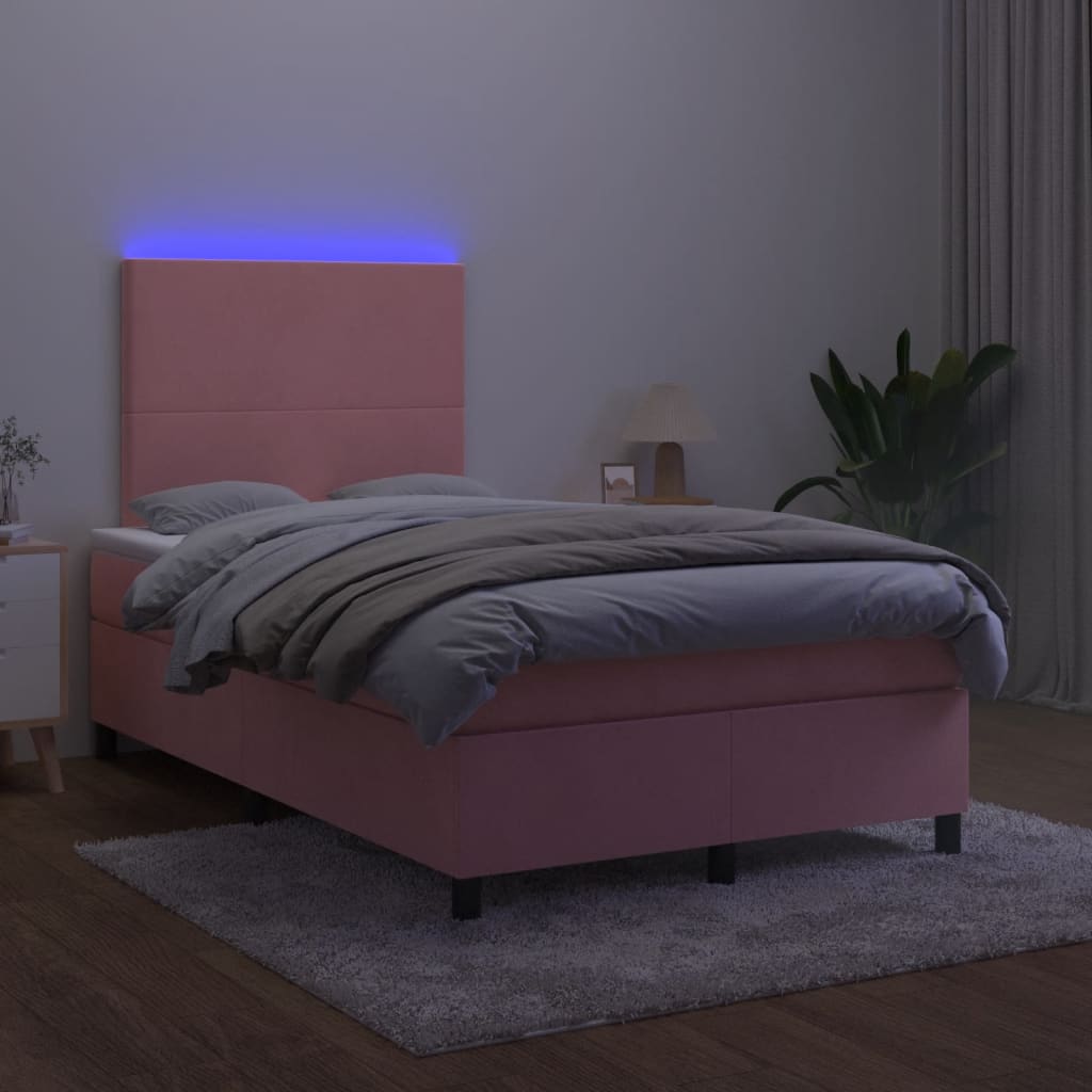 Letto a Molle con Materasso e LED Rosa 120x190 cm in Velluto 3270304