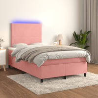 Letto a Molle con Materasso e LED Rosa 120x190 cm in Velluto 3270304