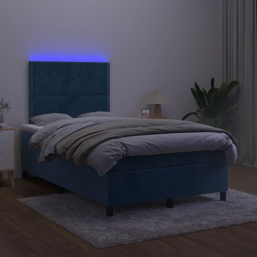 Letto a Molle Materasso e LED Blu Scuro 120x190 cm in Velluto 3270309