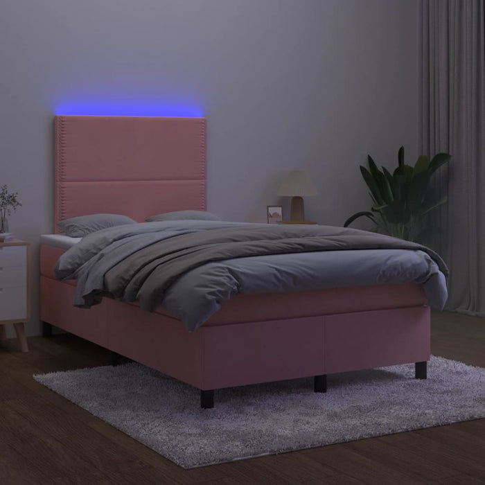 Letto a Molle con Materasso e LED Rosa 120x190 cm in Velluto 3270310