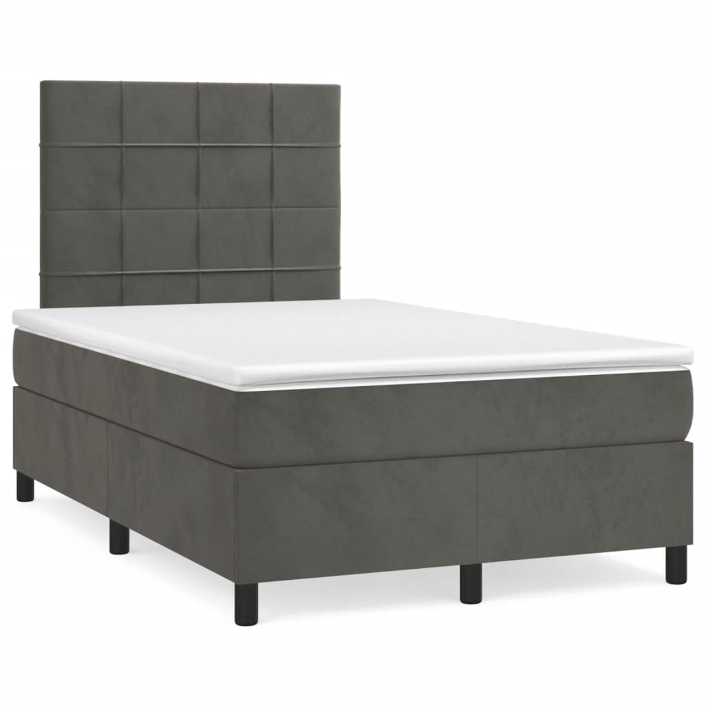 Letto a Molle Materasso e LED Grigio Scuro 120x190cm in Velluto 3270312