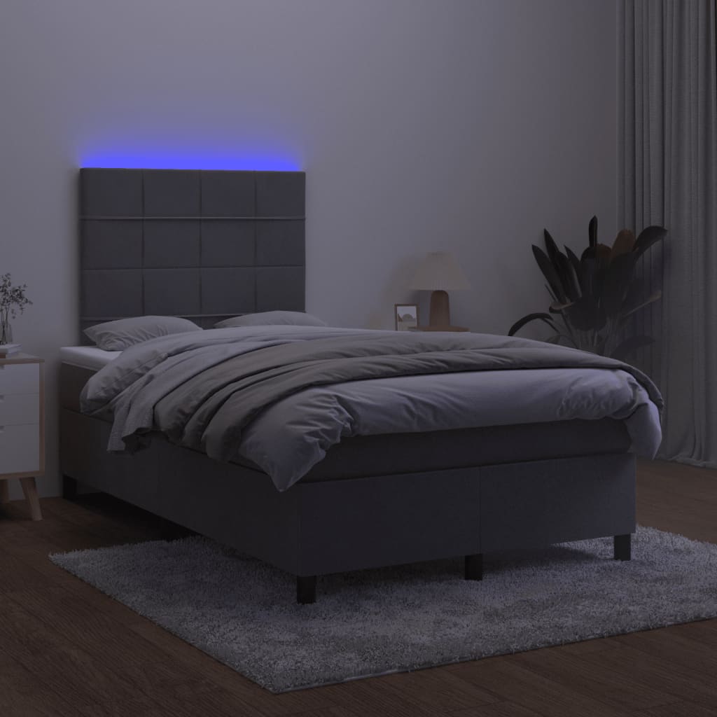 Letto a Molle Materasso e LED Grigio Scuro 120x190cm in Velluto 3270312