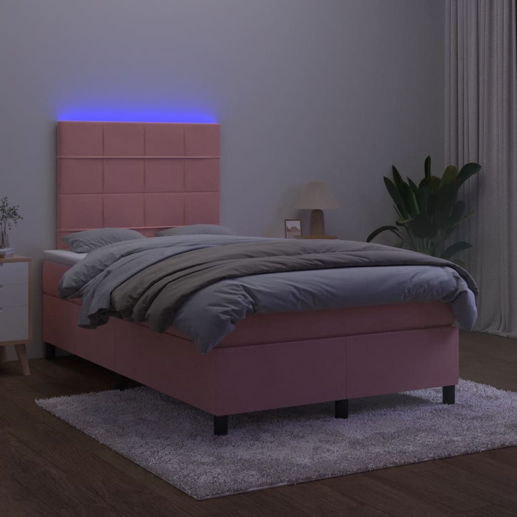 Letto a Molle con Materasso e LED Rosa 120x190 cm in Velluto 3270316