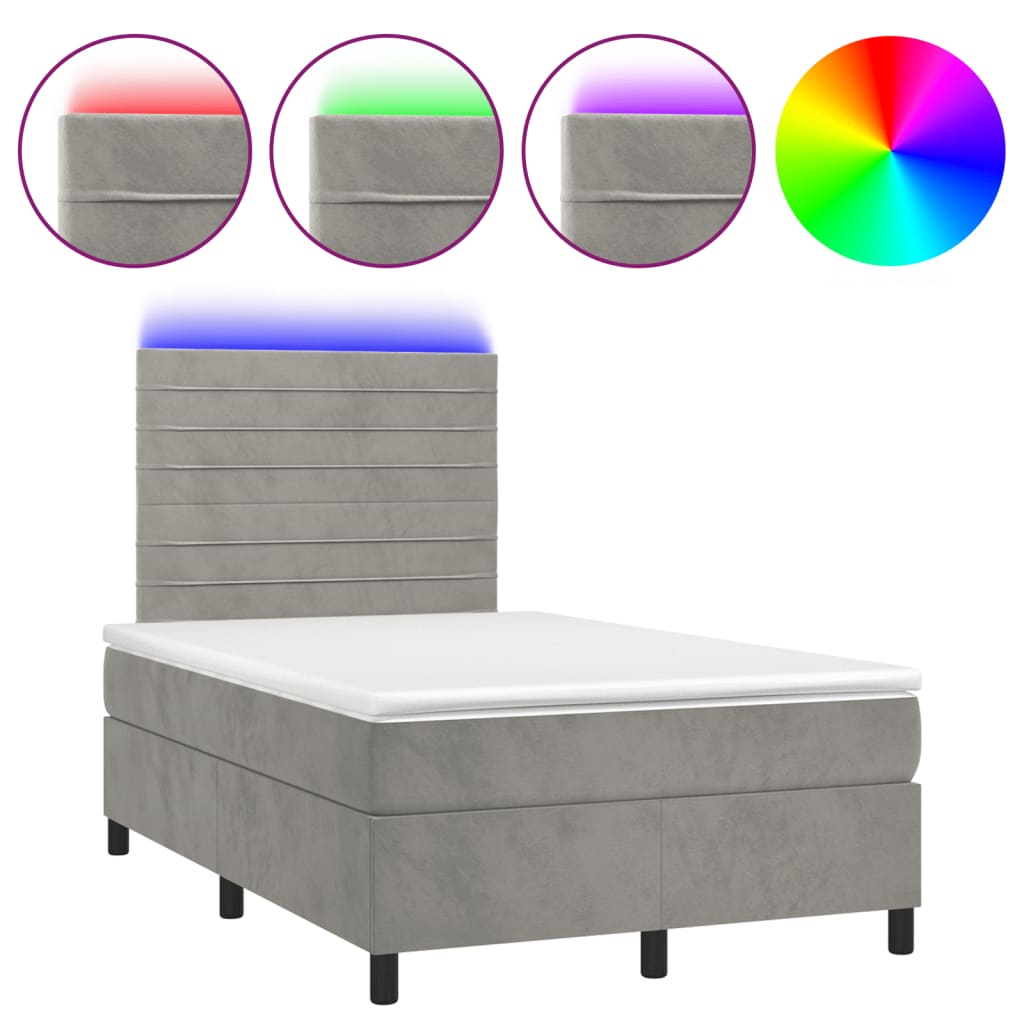 Letto a Molle Materasso e LED Grigio Chiaro 120x190 cm Velluto 3270317