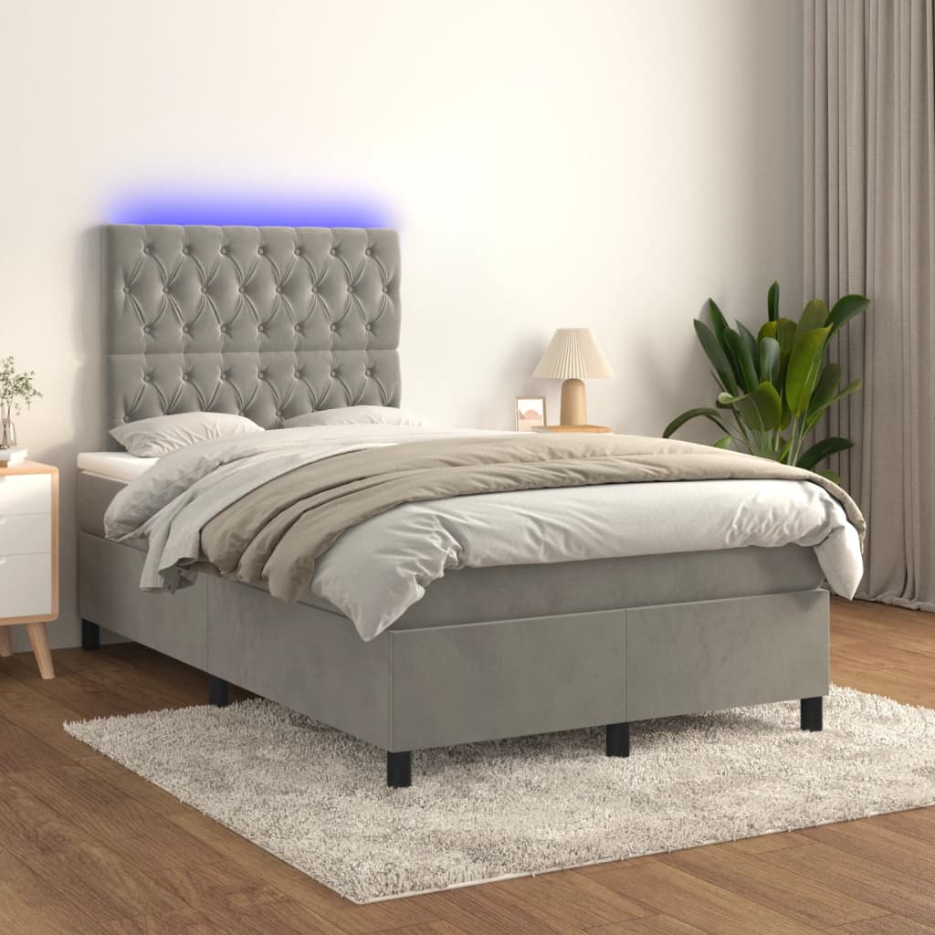 Letto a Molle Materasso e LED Grigio Chiaro 120x190 cm Velluto 3270329