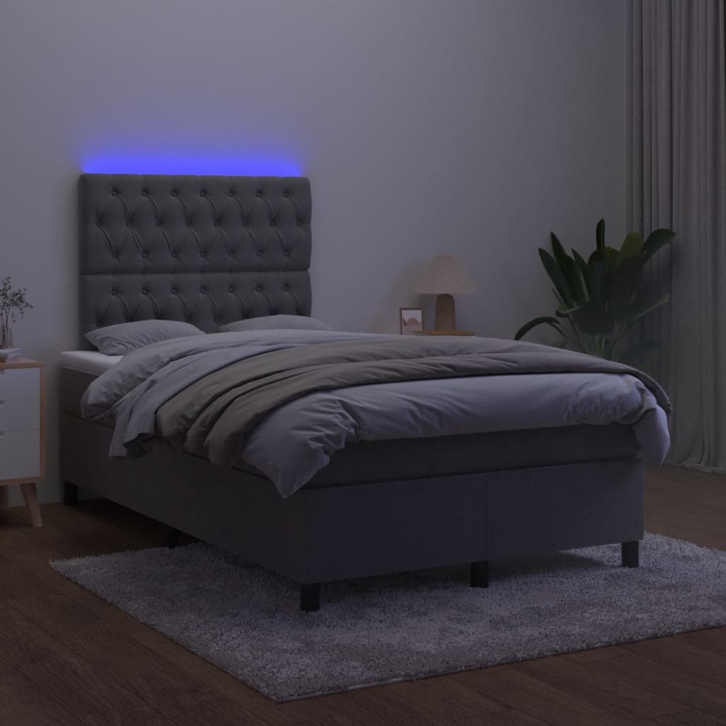 Letto a Molle Materasso e LED Grigio Scuro 120x190cm in Velluto 3270330