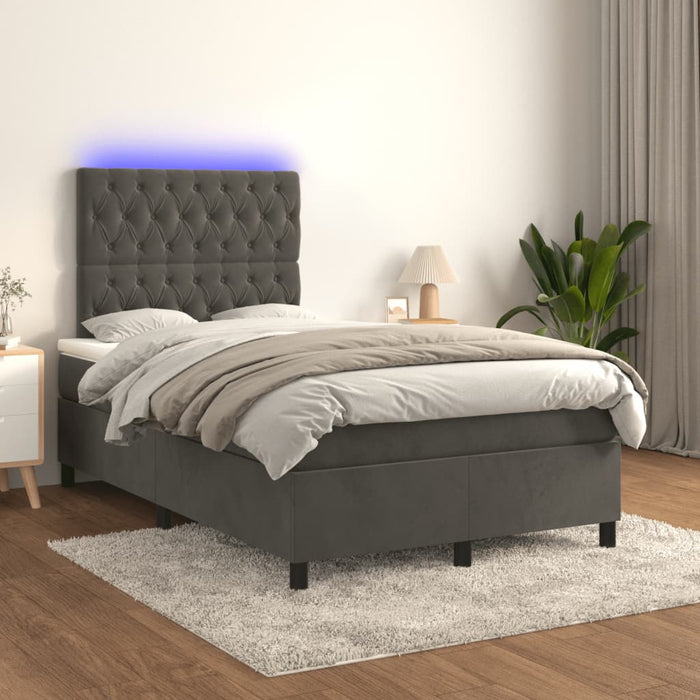 Letto a Molle Materasso e LED Grigio Scuro 120x190cm in Velluto 3270330