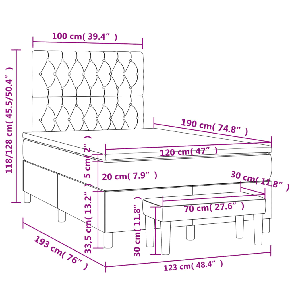 Giroletto a Molle con Materasso Marrone Scuro 120x190cm Tessuto 3270379