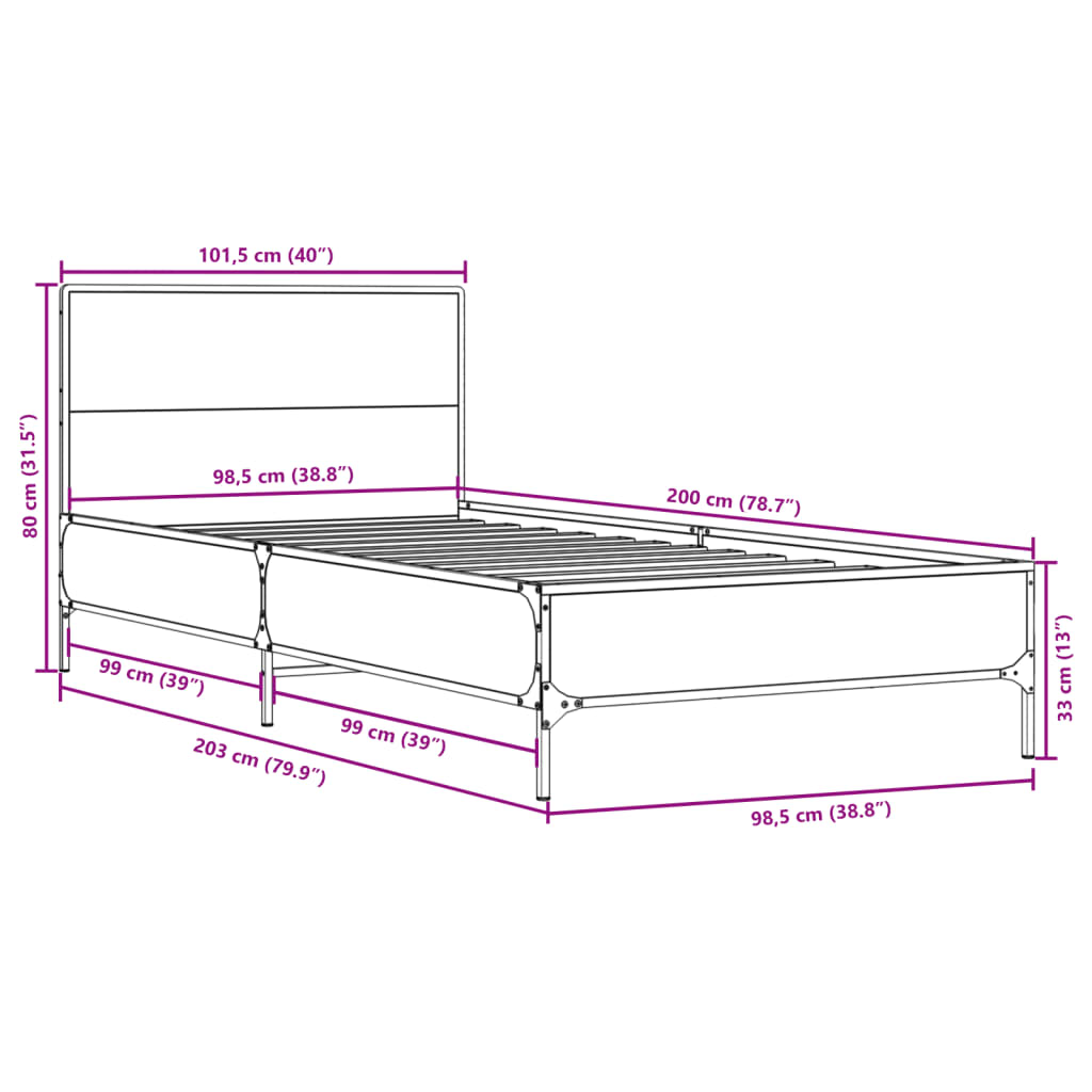 Giroletto Nero 100x200 cm in Legno Multistrato e Metallo 845522