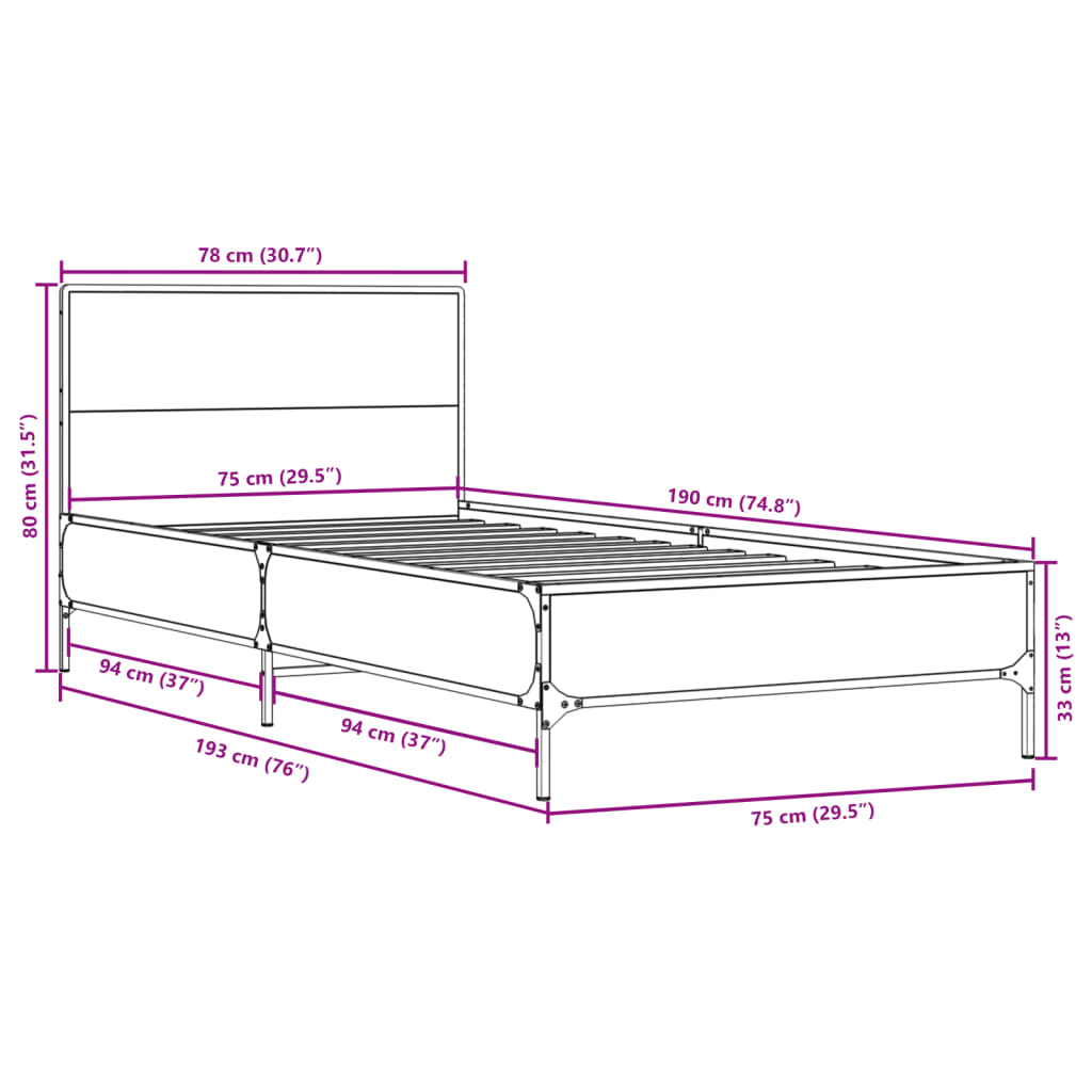 Giroletto Grigio Sonoma 75x190cm in Legno Multistrato e Metallo 845560