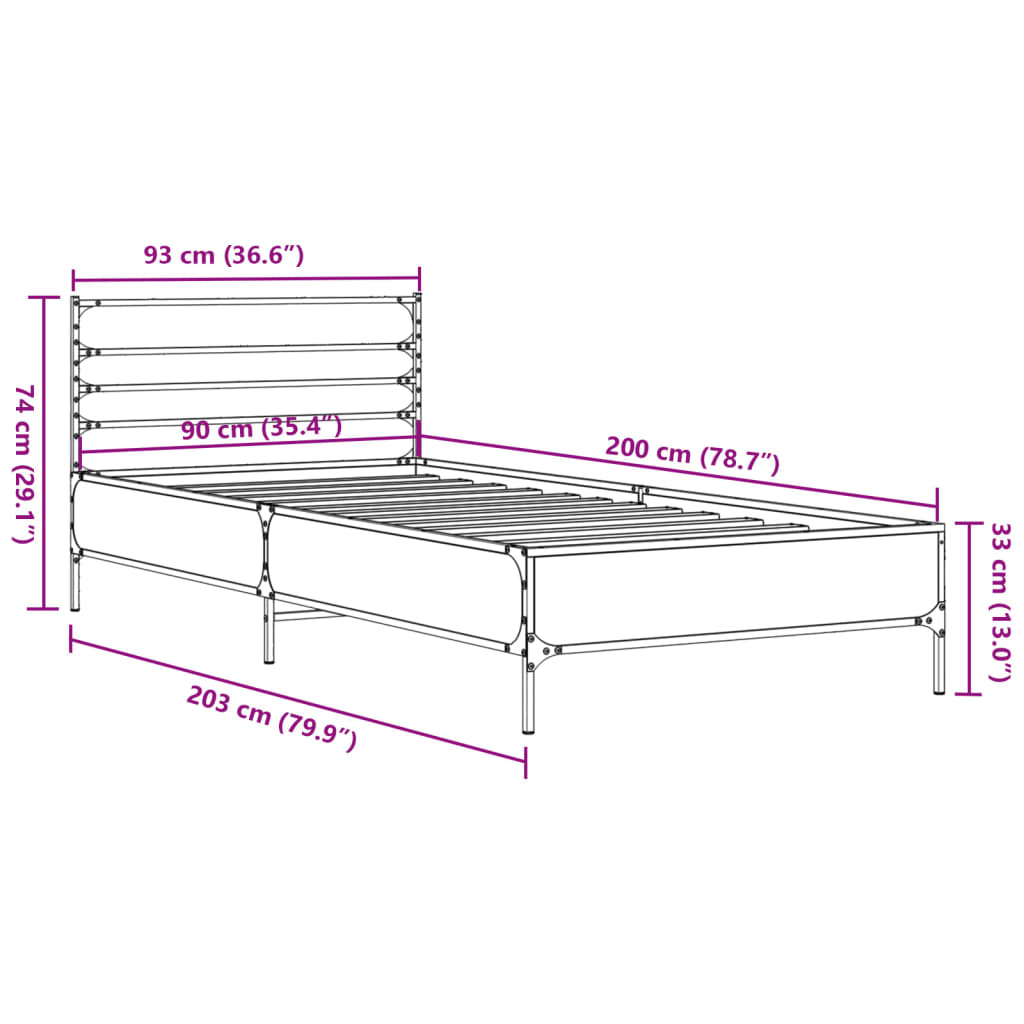 Giroletto Nero 90x200 cm in Legno Multistrato e Metallo 845582