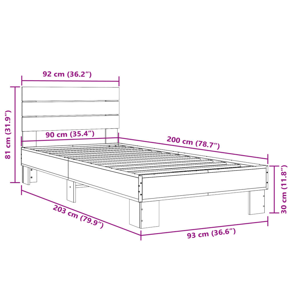 Giroletto Rovere Sonoma 90x200 cm Legno Multistrato e Metallo 845743