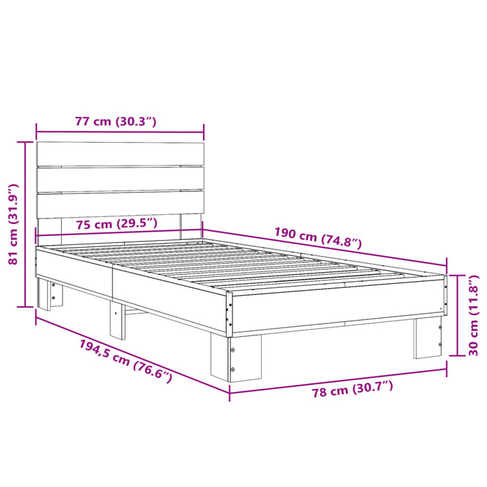 Giroletto Grigio Sonoma 75x190cm in Legno Multistrato e Metallo 845750