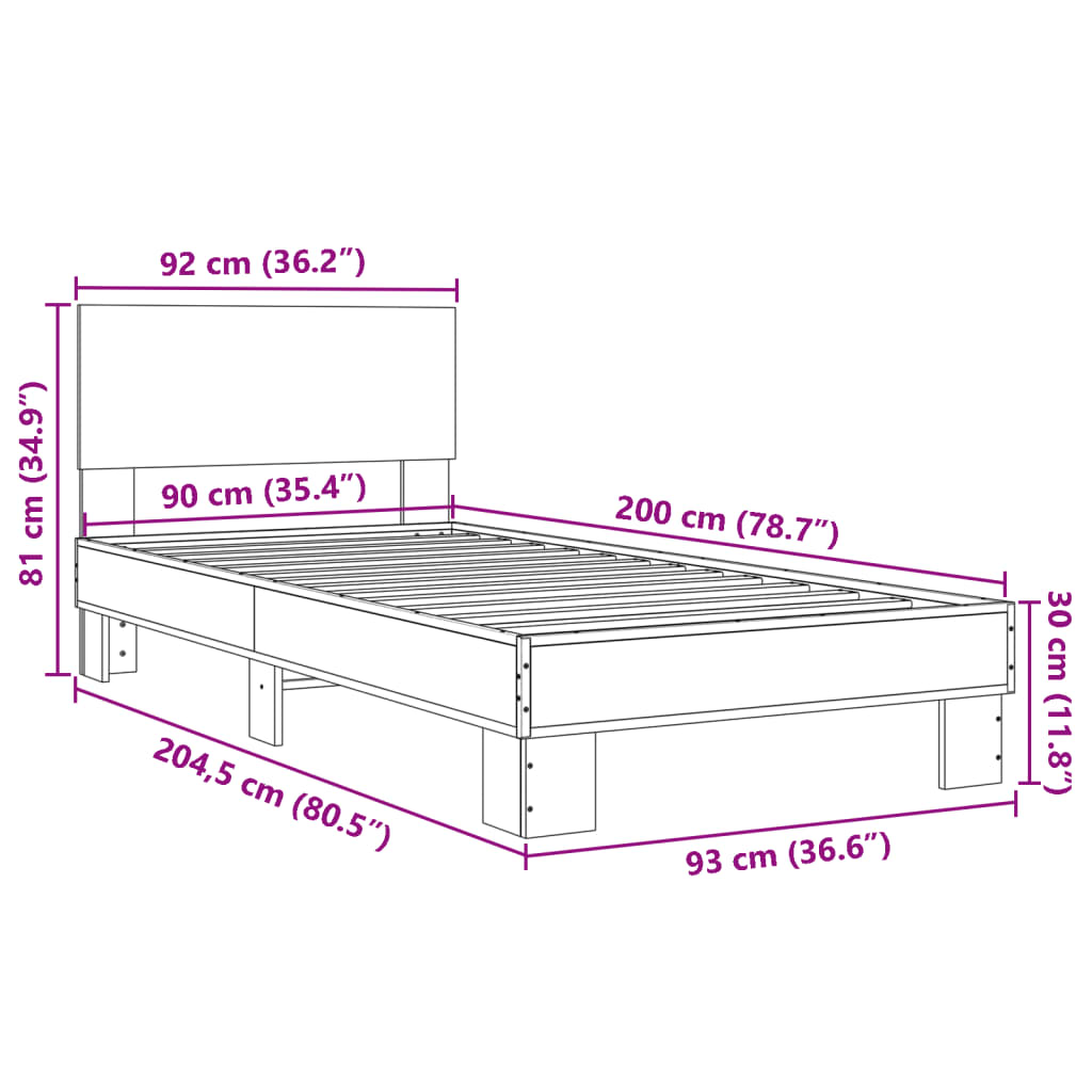 Giroletto Rovere Sonoma 90x200 cm Legno Multistrato e Metallo 845808