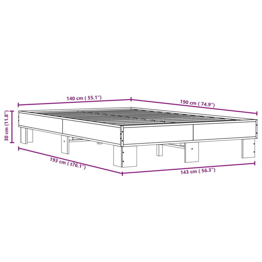 Giroletto Nero 140x190 cm in Legno Multistrato e Metallo 845897