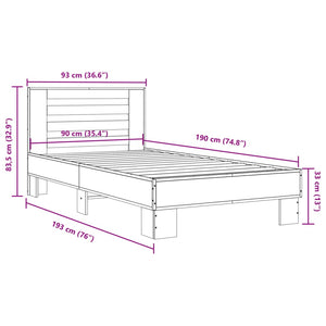 Giroletto Grigio Sonoma 90x190cm in Legno Multistrato e Metallo 846087