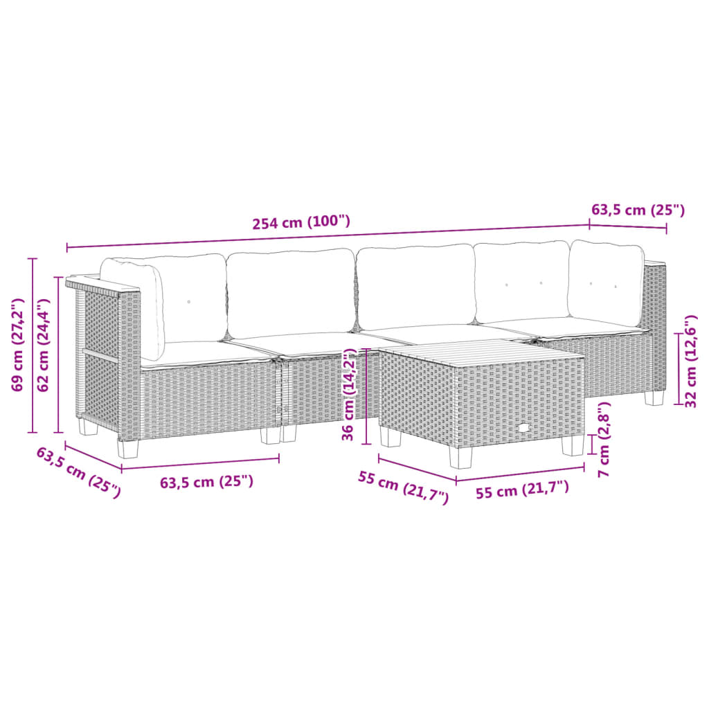 Set Divano da Giardino 5 pz con Cuscini Grigio in Polyrattan 3261726