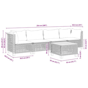 Set Divani da Giardino 5 pz con Cuscini in Polyrattan Nero 3261728