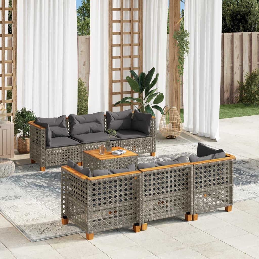 Set Divani da Giardino 7 pz con Cuscini Grigio in Polyrattan 3261741