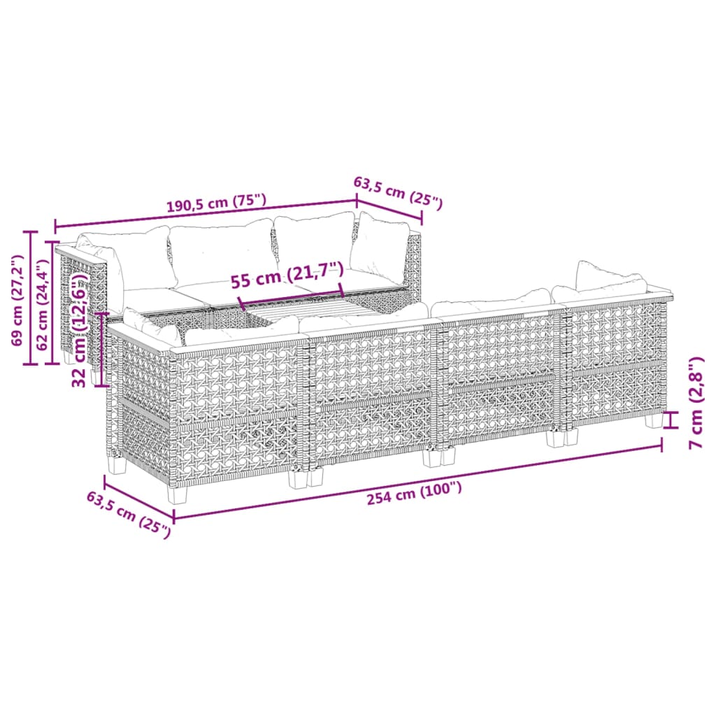 Set Divani da Giardino con Cuscini 8 pz Nero in Polyrattan 3261752