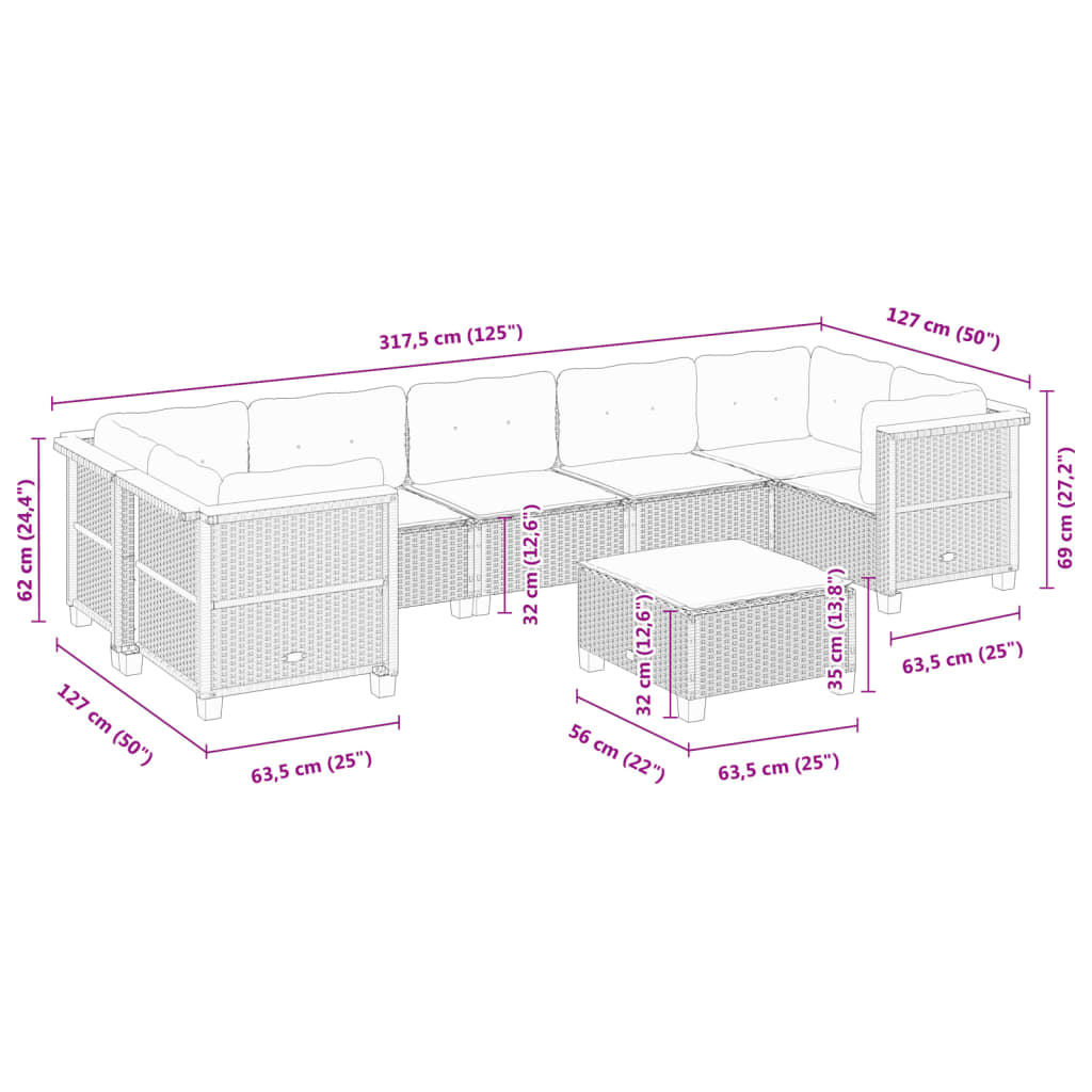 Set Divano da Giardino 8 pz con Cuscini Grigio in Polyrattan 3261762