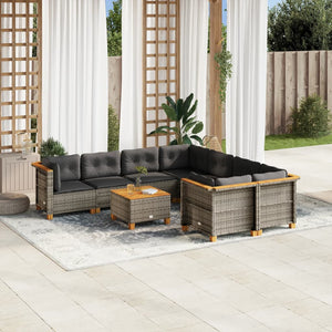 Set Divano da Giardino 9 pz con Cuscini Grigio in Polyrattan 3261774