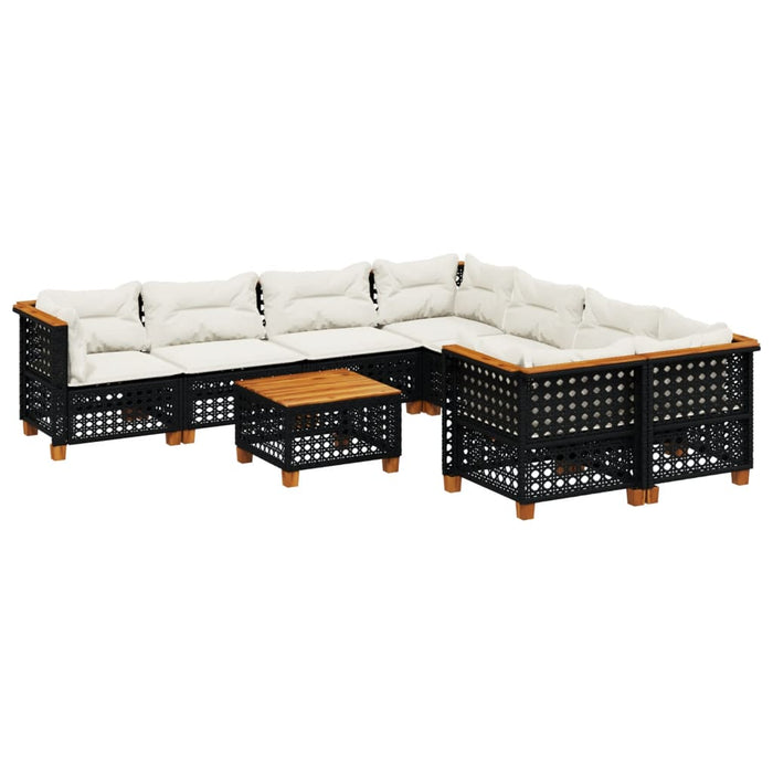 Set Divani da Giardino 9 pz con Cuscini Nero in Polyrattan 3261776