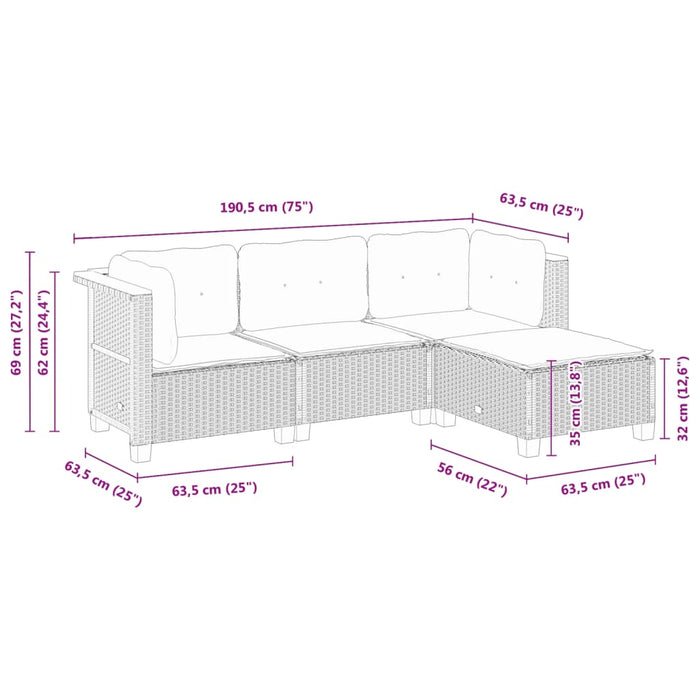 Set Divani da Giardino 4 pz con Cuscini Nero in Polyrattan 3261779