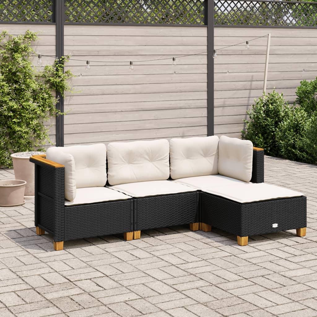 Set Divani da Giardino 4 pz con Cuscini Nero in Polyrattan 3261779