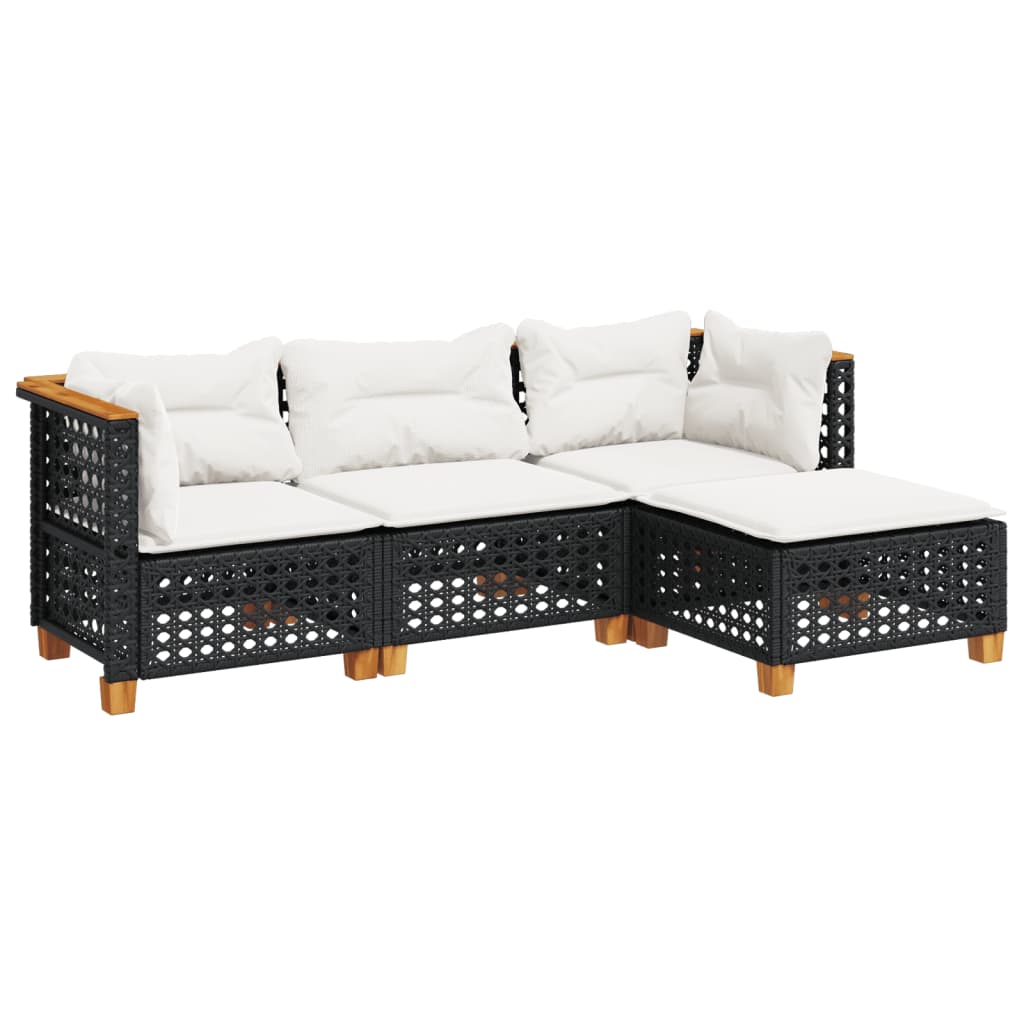 Set Divani da Giardino 4 pz con Cuscini Nero in Polyrattan 3261782