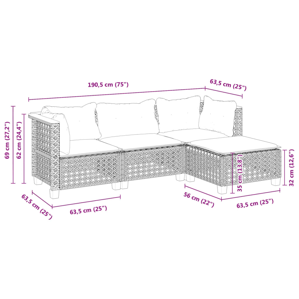 Set Divani da Giardino 4 pz con Cuscini Nero in Polyrattan 3261782