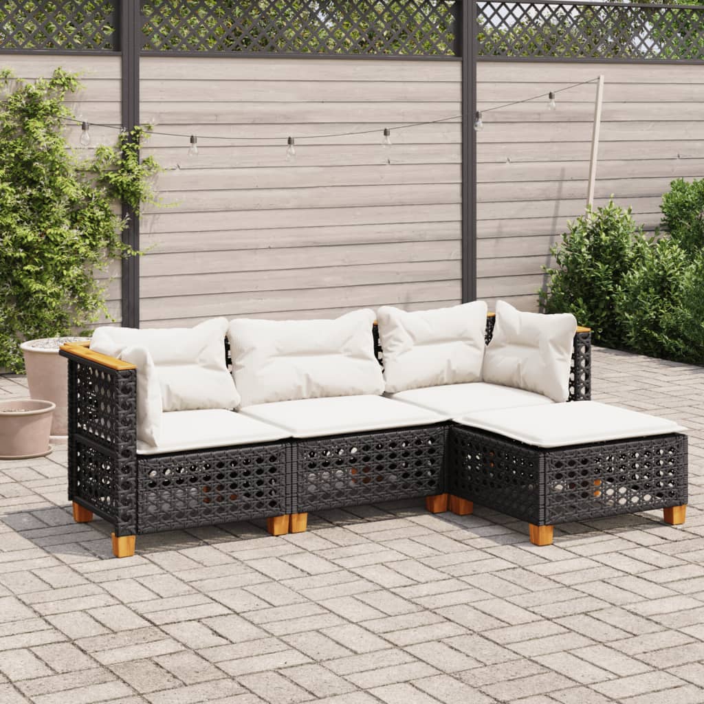 Set Divani da Giardino 4 pz con Cuscini Nero in Polyrattan 3261782