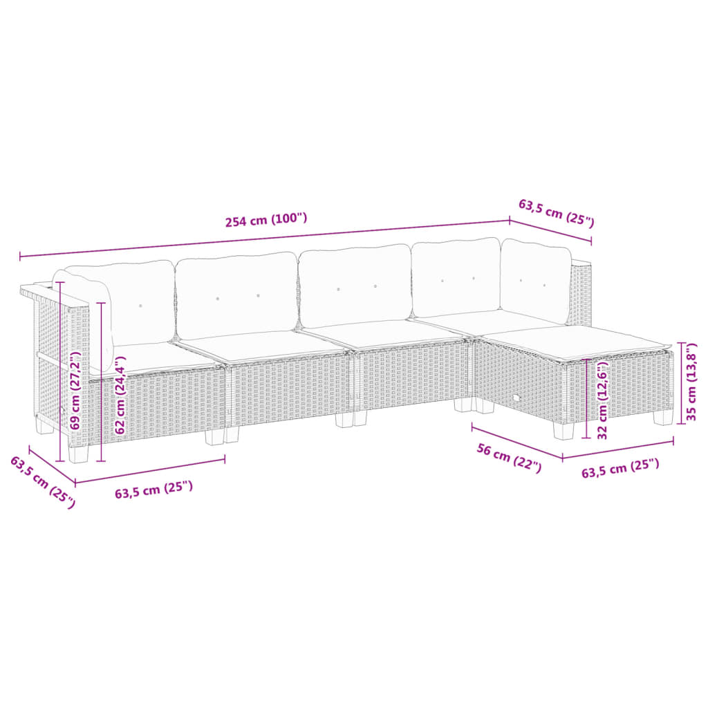 Set Divano da Giardino 5 pz con Cuscini Grigio in Polyrattan 3261786