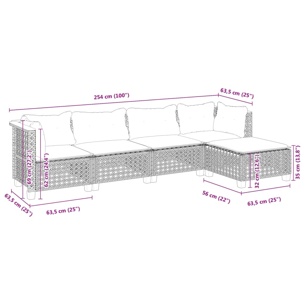 Set Divani da Giardino 5 pz con Cuscini in Polyrattan Nero 3261788