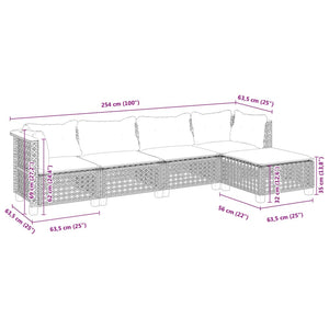 Set Divani da Giardino 5 pz con Cuscini in Polyrattan Nero 3261788