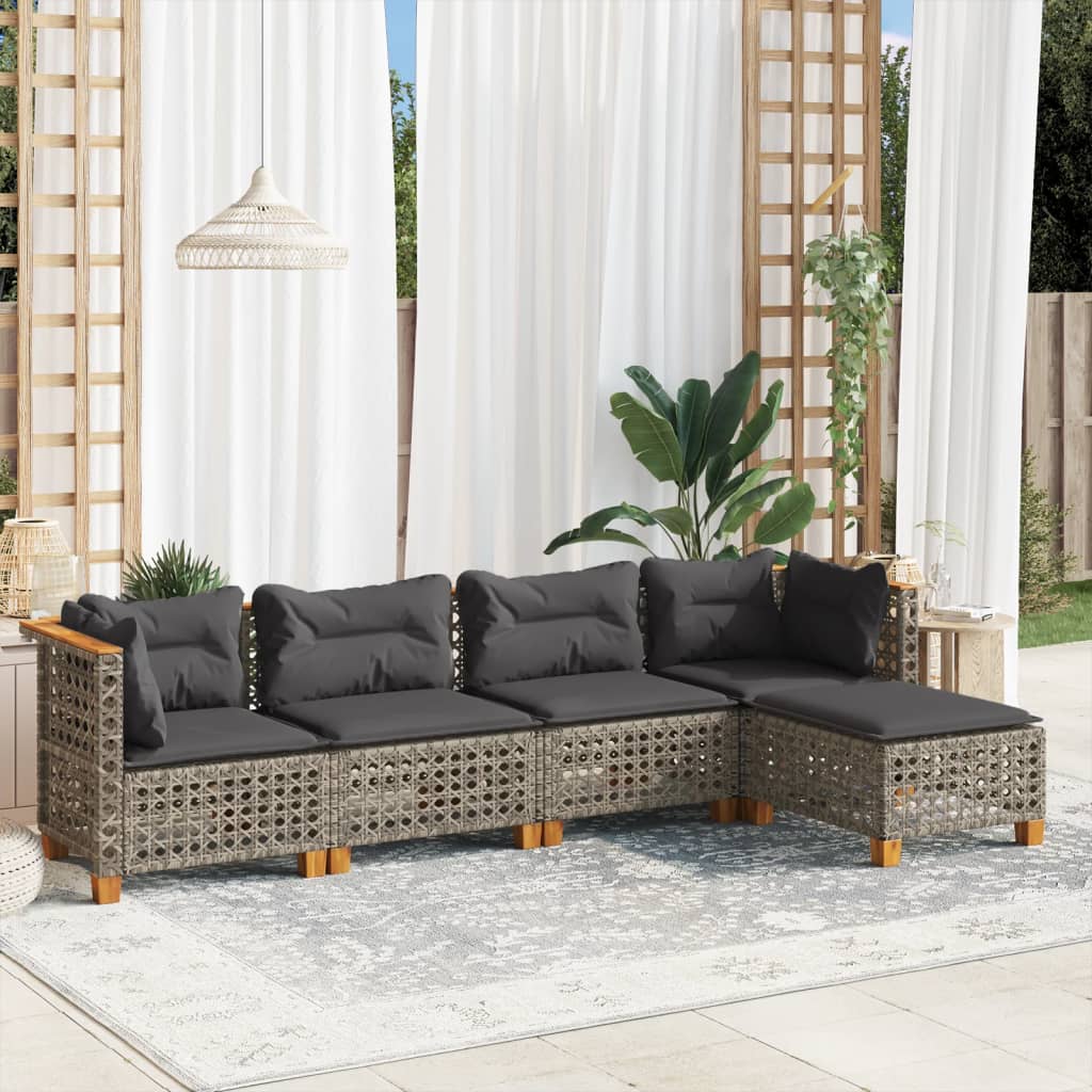 Set Divano da Giardino 5 pz con Cuscini Grigio in Polyrattan 3261789