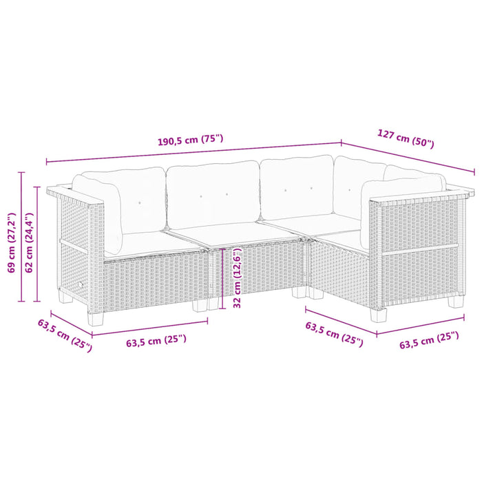 Set Divani da Giardino 4 pz con Cuscini Nero in Polyrattan 3261797