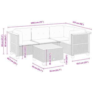 Set Divani da Giardino 5 pz con Cuscini in Polyrattan Nero 3261803