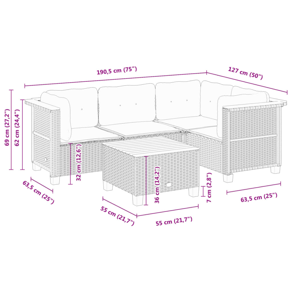 Set Divano da Giardino 5 pz con Cuscini Grigio in Polyrattan 3261804